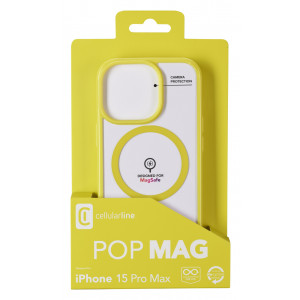 Zadní kryt Cellularline Pop Mag s podporou Magsafe pro Apple iPhone 15 Pro Max, čirý / limetkový