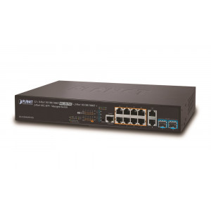 Planet GS-5220-8UP2T2X L3 switch, 10x1Gb, 2x1Gb SFP, 2x10Gb SFP+, 8x PoE 802.3bt 240W, QoS