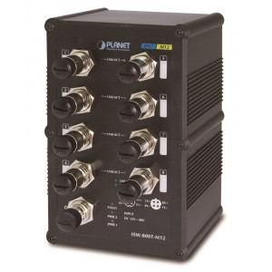 Planet ISW-800T-M12 vodotěsný průmyslový switch, 8x 10/100Mbps M12, ESD, DIN, IP67, -40~75°C, 12-48VDC