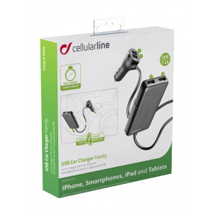 Autonabíječka Cellularline s 4 x USB, 7.2 A, černá