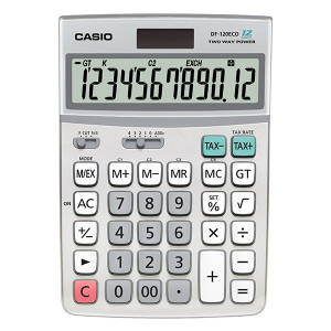 Casio Kalkulačka DF 120 ECO, šedá, stolní, dvanáctimístná