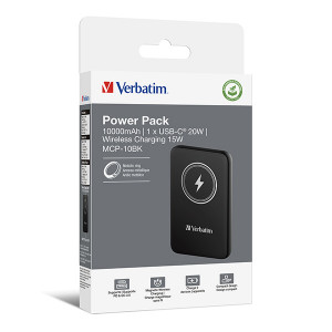 Verbatim, power banka s bezdrátovým nabíjením, 5V, nabíjení telefonu, 32245, 10 000mAh, magnetické připevnění, černá