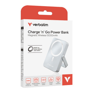 Verbatim, power banka s bezdrátovým nabíjením, 5V, nabíjení telefonu, 32266, 10 000mAh, magnetické připevnění, Modrá