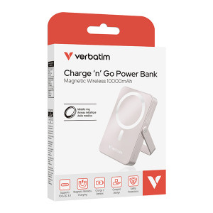 Verbatim, power banka s bezdrátovým nabíjením, 5V, nabíjení telefonu, 32267, 10 000mAh, magnetické připevnění, růžová
