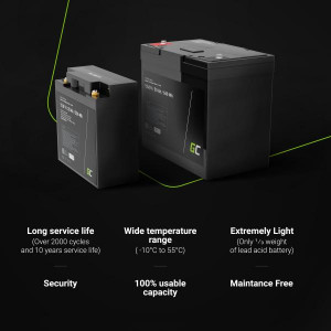 Green Cell baterie LiFePO4, 12V, 12.8V 50Ah pro fotovoltaické systémy, kempování a lodě