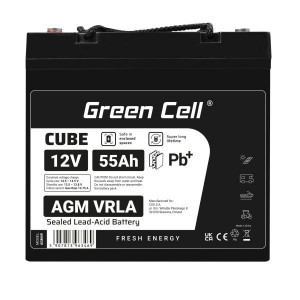 Green Cell CUBE AGM IP54 12V 55Ah VRLA baterie Gel deep cycle skůtr sekačka loď barge sekačka traktor fishing loď