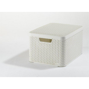 Košík, umělý ratan, krémová, 30 l, s víkem, CURVER 205862