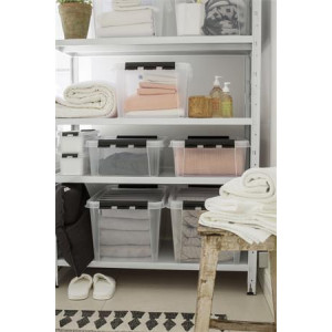 Úložný box "Classic 24", průhledný, plast, 21 l, černé úchytky, SMARTSTORE 3494070