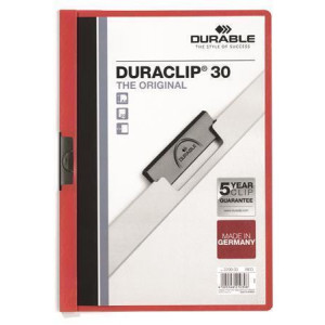 Desky s rychlovazačem "DURACLIP® 30", červená, s klipem, A4, DURABLE