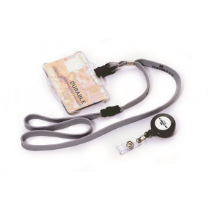 Šňůrka na krk, šedá, s klipem, DURABLE 811910