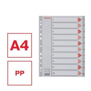 Rejstříky, šedá, A4, plast, 1-10, ESSELTE