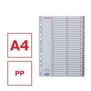 Rejstříky, šedá, A4 Maxi, plast, 1-54, ESSELTE