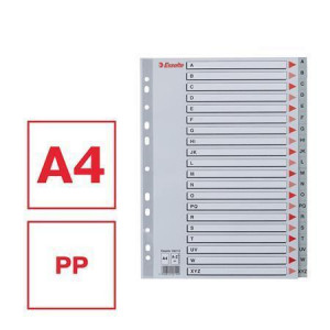 Rejstříky, šedá, A4, plast, A-Z, ESSELTE