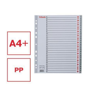 Barevné rejstříky, šedá, A4 Maxi, plast, 1-31, ESSELTE