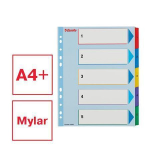Zesílené rejstříky "Standard", popisovatelná titulní str., mix barev, karton, A4 Maxi, 1-5, E