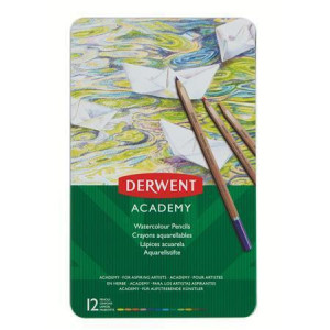 Akvarelové pastelky "Academy", 12 různých barev, plechová krabička, DERWENT