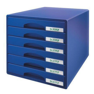 Zásuvkový box "Plus", modrá, plast, 6 zásuvek, LEITZ