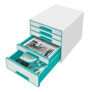 Zásuvkový box "Wow Cube", bílá/ledově modrá, 5 zásuvek, LEITZ