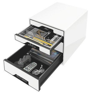 Zásuvkový box "Cube", bílá/černá, 4 zásuvky, plast, LEITZ