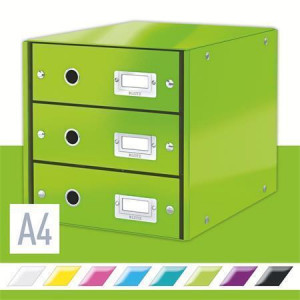 Zásuvkový box "Click&Store", zelená, 3 zásuvky, lesklý, LEITZ, 60480054