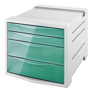Zásuvkový box "Colour` Ice", transparentní zelená, 4 zásuvky, plast, ESSELTE