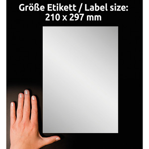 Avery Zweckform etikety 210mm x 297mm, A4, stříbrné, 1 etiketa, velmi odolné, baleno po 20 ks, L6013-20, pro laserové tiskárny