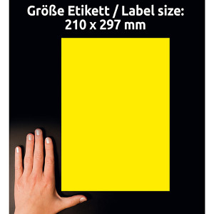 Avery Zweckform etikety 210mm x 297mm, A4, žluté, 1 etiketa, velmi odolné, baleno po 20 ks, L6111-20, pro laserové tiskárny