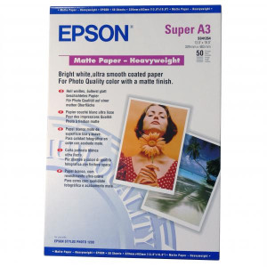 Epson Matte Paper Heavyweight, C13S041264, foto papír, matný, silný typ bílý, Stylus Photo 1270, 1290, A3+, 167 g/m2, 50 ks, inkou