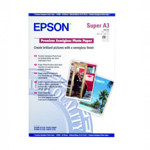 Epson Premium Semigloss Photo Paper, C13S041328, foto papír, pololesklý, bílý, Stylus Photo 1270, 2000P, A3+, 251 g/m2, 20 ks, ink