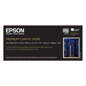 Epson 330/6.1/PremierArtt WaterResistant Canvas Satin Roll, saténový, 13", C13S041845, 350 g/m2, papír, 330mmx 6.1m, bílý, pro ink