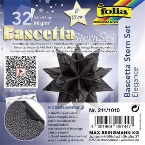 Origami papír na Bascetta hvězdu "Elegance", černá, 9,5 x 9,5 cm, FOLIA 211/1010