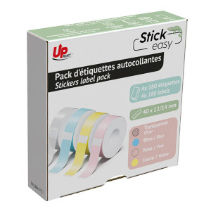 UPrint etikety 14mmx40mm, pink, yellow, blue, transparent, 180 etiket, UP21 4x180 PASTEL, pro tiskárny StickEasy