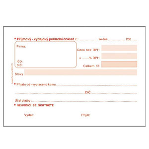 Příjmový - výdajový pokladní doklad A6, 10x50listů,10ks, cena za 1ks, univerzální, Baloušek