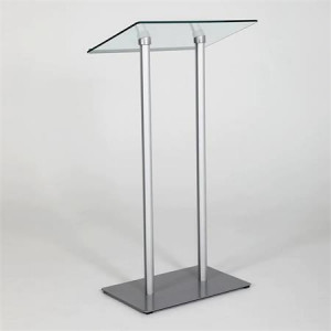 Řečnický pult se skleněným stolkem, stříbrná základna, 111 cm, COLOP RC3245