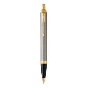 Kuličkové pero "Royal IM", modrá, 0,7 mm, šedé broušené tělo, zlatý klip, PARKER 1931670