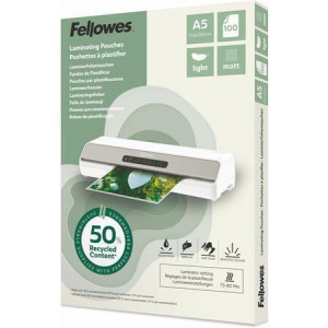 Laminovací fólie "Light", 80 mikronů, A5, matná, recyklovaný, 100 ks, FELLOWES 100143437