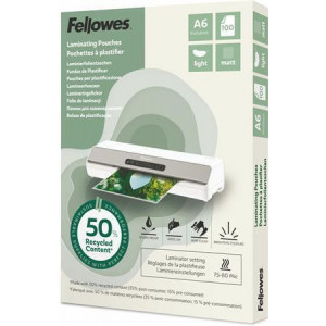 Laminovací fólie "Light", 80 mikronů, A6, matná, recyklovaný, 100 ks, FELLOWES 100143438