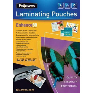 Laminovací fólie, lesklá, A4, 80 micron, samolepící, FELLOWES