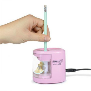 Stolní ořezávátko "PS12-USB", růžová, 2 otvory, baterie/ USB, RAPESCO