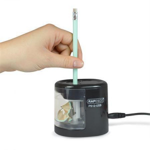 Stolní ořezávátko "PS12-USB", černá, 2 otvory, baterie/ USB, RAPESCO
