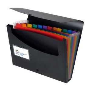 Aktovka s přihrádkami "Rainbow Class", černá, 12 částí, 2 kapsy, PP, VIQUEL