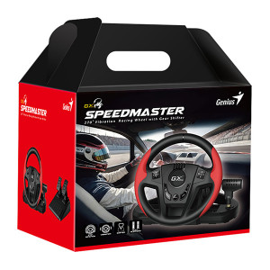 Volant Genius GX Gaming SpeedMaster, volant s pedály a řadící pákou, 13tl., USB, červeno-černý