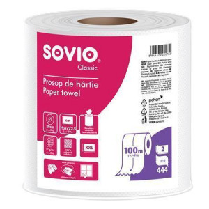 Papírové utěrky, bílá, 2-vrstvé, 100 m, průměr 20 cm, 1 role, SOVIO PP20963