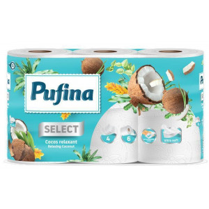 Toaletní papír "Relaxing Coconut", 4-vrstvý, 6 rolí, PUFINA PP20790