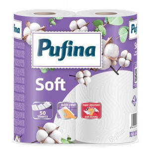 Papírové utěrky "Soft", 2-vrstvé, 50 útržků, 2 role, PUFINA PP20643