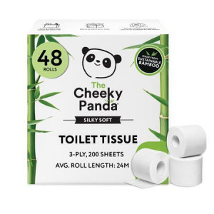 Toaletní papír, bílá, bambusový, 3-vrstvý, malé role, 48 rolí, CHEEKY PANDA PFTOILT48