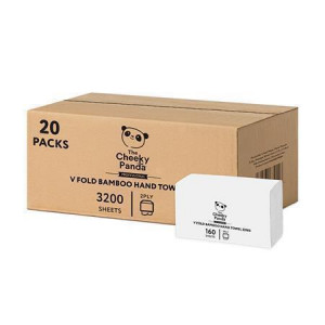 Ručníky, bílá, bambusové, 2-vrstvé, skládané V, 20x 160 útržků, CHEEKY PANDA VHANDTW20
