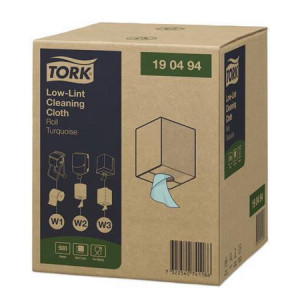 Čisticí utěrky "Low-Lint", tyrkysová, 1-vrstvé, systém W1-3, role, TORK 190494