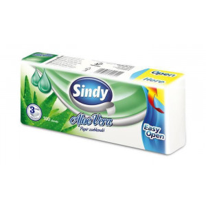 Kapesníky, papírové, 3vrstvé, 100 ks, "Sindy", aloe vera