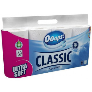 Toaletní papír "Ooops! Classic", 3-vrstvý, 8 rolí, sensitive
